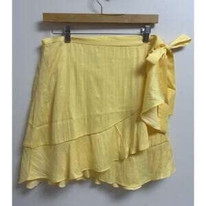 Maeve Anthropologie Yellow Ruffle Wrap Skirt Tie Waist Layered Womens L